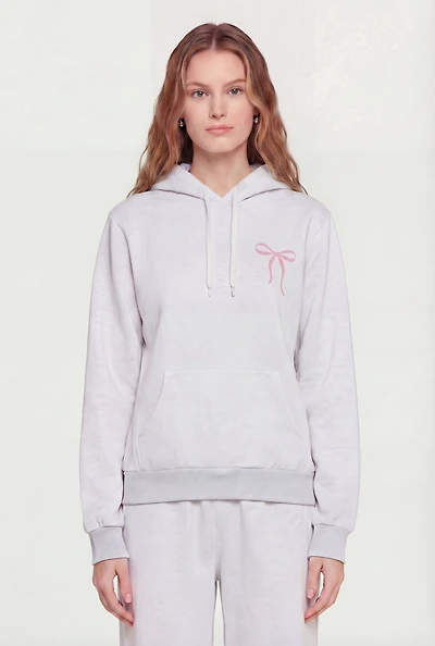 Bow Graphic Kangaroo Pocket Pullover Hoodie