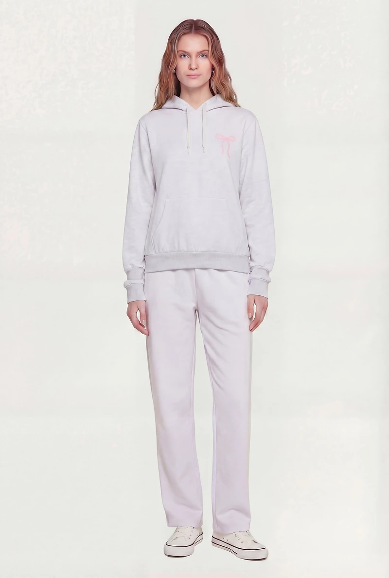 Bow Graphic Kangaroo Pocket Pullover Hoodie