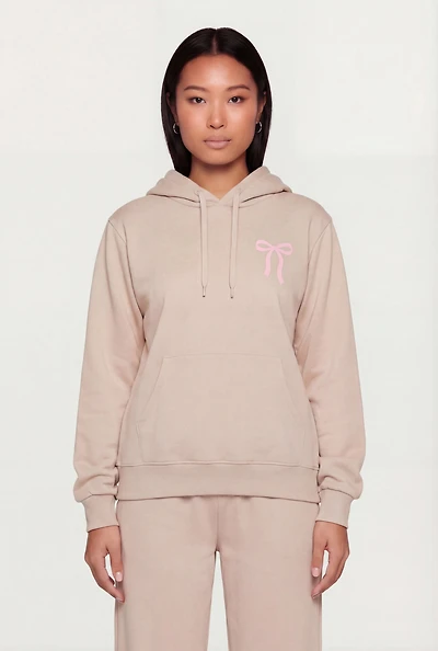 Bow Graphic Kangaroo Pocket Pullover Hoodie