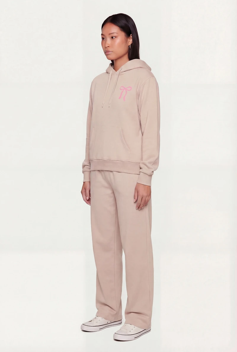 Bow Graphic Kangaroo Pocket Pullover Hoodie