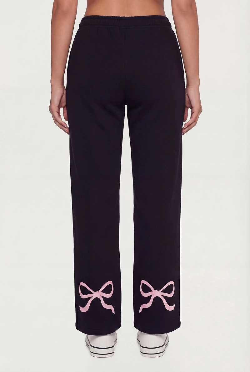 Bow Graphic High Waisted Wide Leg Sweatpants