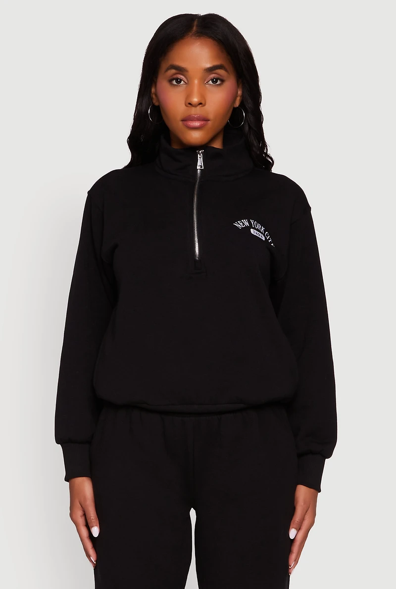 Womens Mock Neck Half Zip New York City Graphic Sweatshirt,