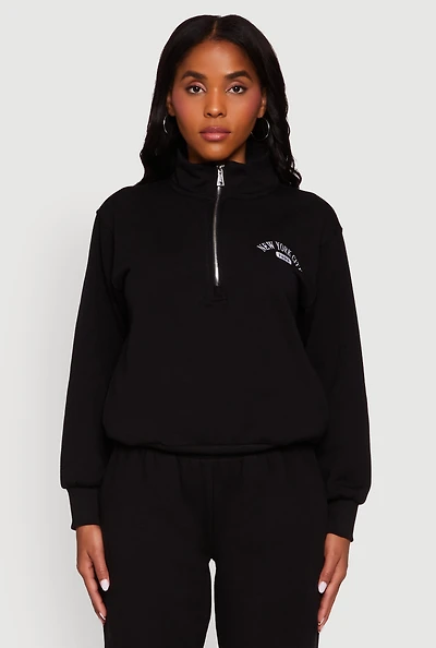 Womens Mock Neck Half Zip New York City Graphic Sweatshirt,