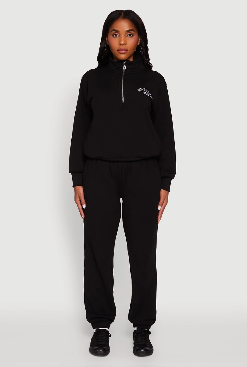 Womens Mock Neck Half Zip New York City Graphic Sweatshirt, Black, Size S
