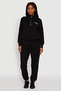 Womens Mock Neck Half Zip New York City Graphic Sweatshirt, Black, Size S