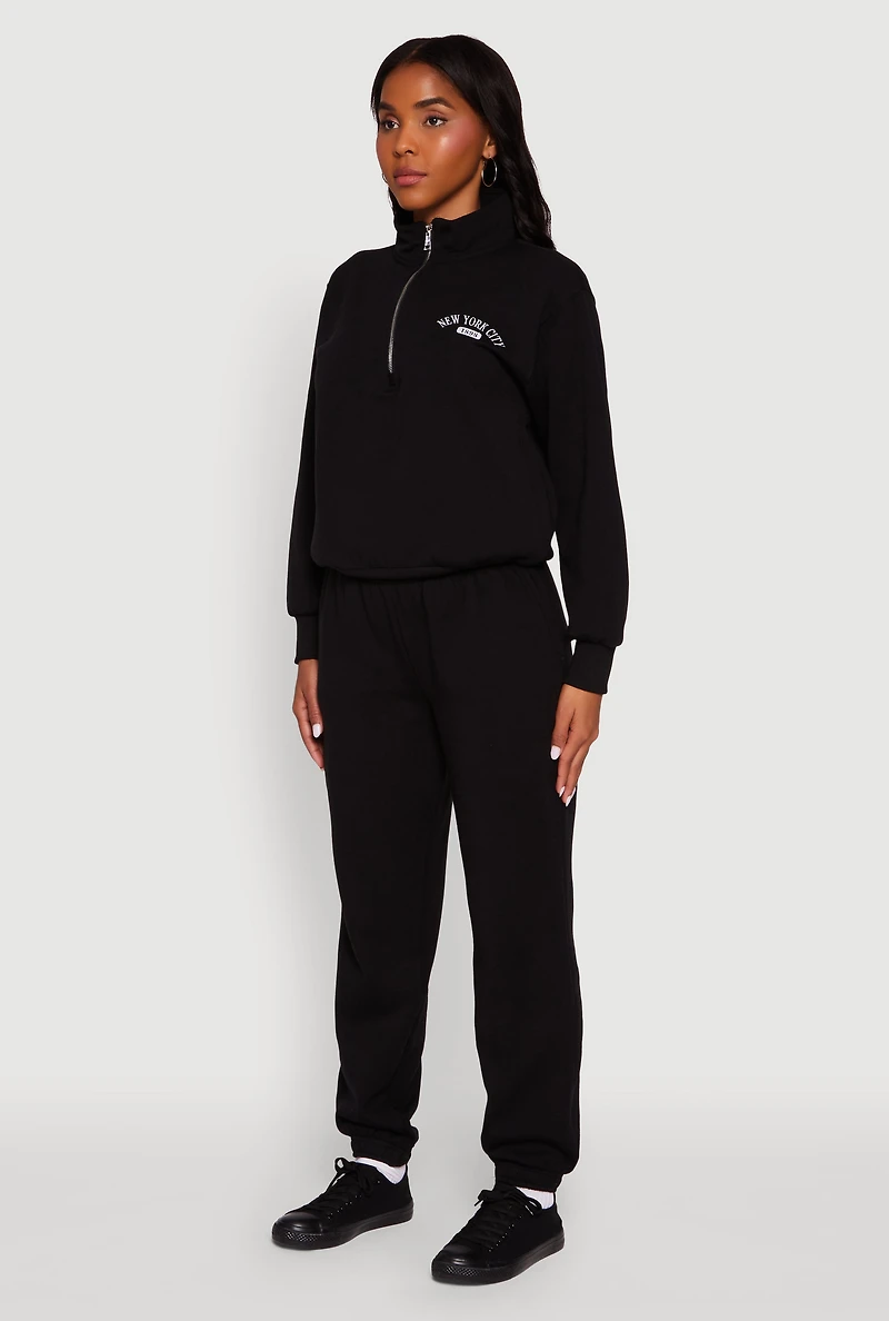 Womens Mock Neck Half Zip New York City Graphic Sweatshirt,