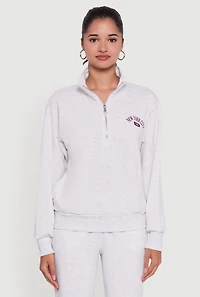 Womens Mock Neck Half Zip New York City Graphic Sweatshirt, Grey,