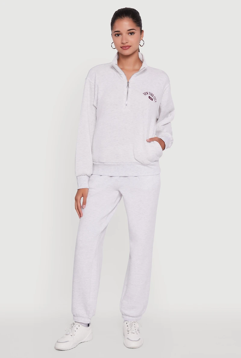 Womens Mock Neck Half Zip New York City Graphic Sweatshirt, Grey,