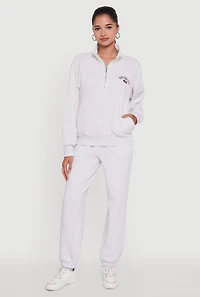 Womens Mock Neck Half Zip New York City Graphic Sweatshirt, Grey,