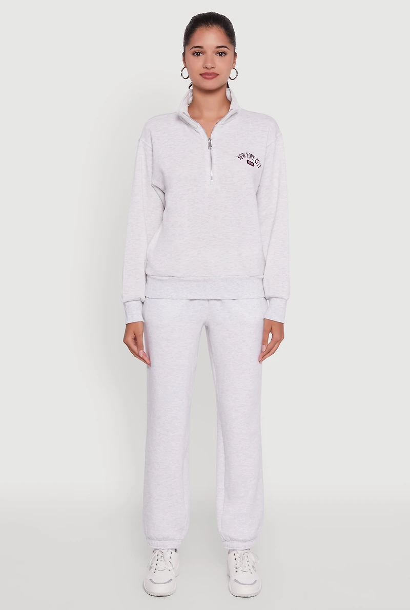 Womens Mock Neck Half Zip New York City Graphic Sweatshirt, Grey,