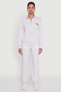 Womens Mock Neck Half Zip New York City Graphic Sweatshirt, Grey,