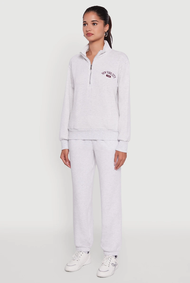 Womens Mock Neck Half Zip New York City Graphic Sweatshirt, Grey,