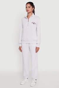 Womens Mock Neck Half Zip New York City Graphic Sweatshirt, Grey,