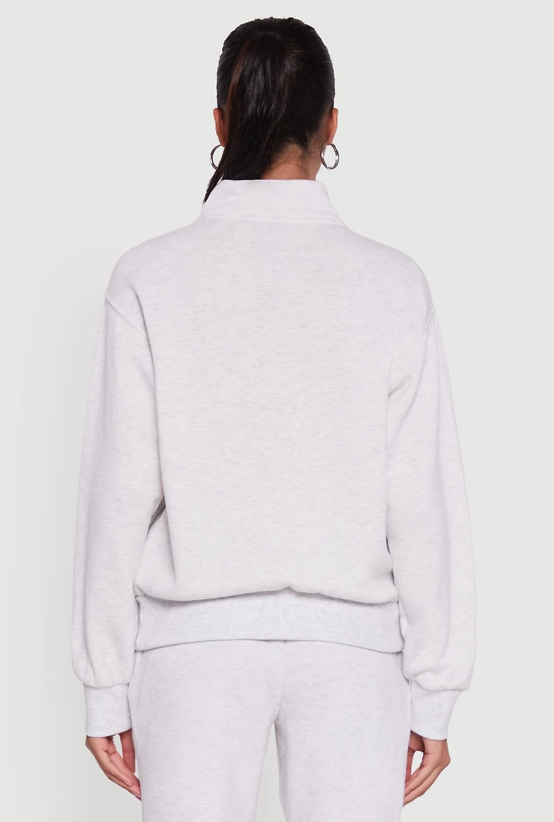 Womens Mock Neck Half Zip New York City Graphic Sweatshirt, Grey,