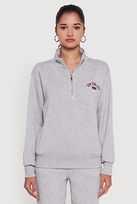 Womens Mock Neck Half Zip New York City Graphic Sweatshirt, Grey,