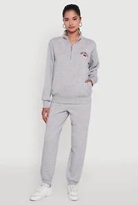 Womens Mock Neck Half Zip New York City Graphic Sweatshirt, Grey,