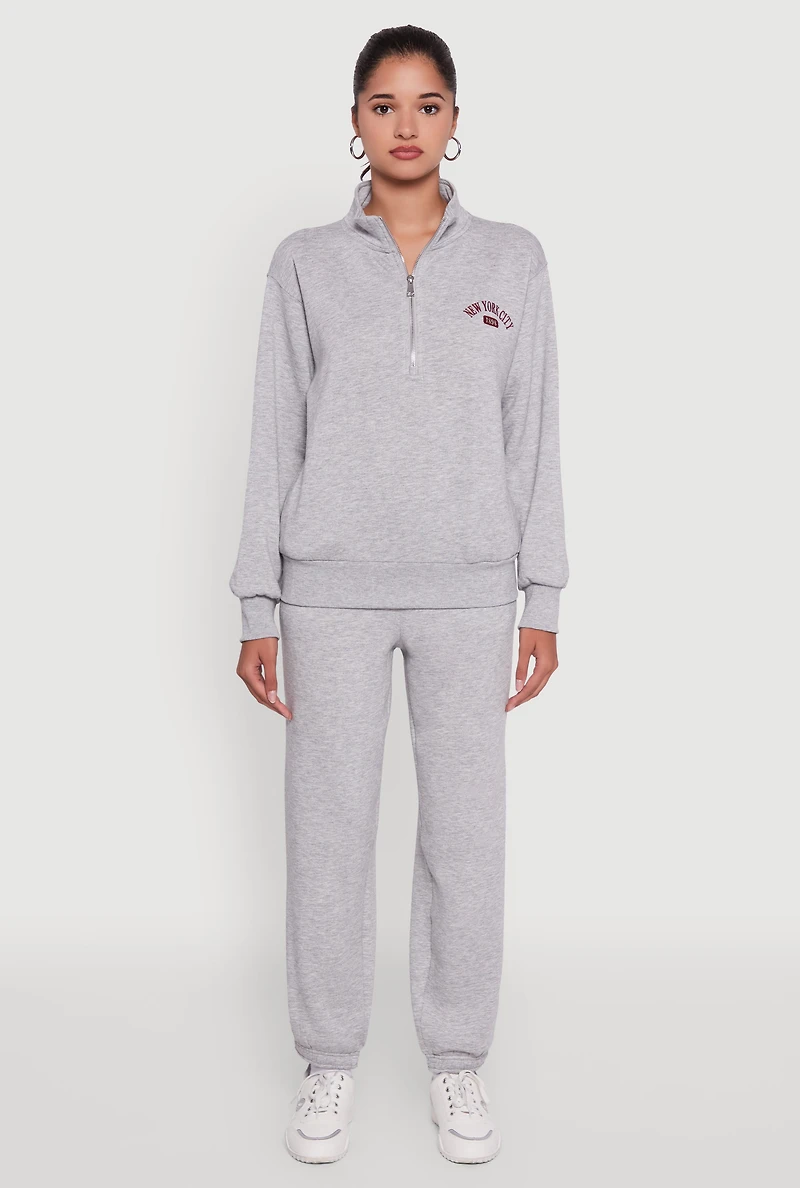 Womens Mock Neck Half Zip New York City Graphic Sweatshirt, Grey,
