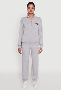 Womens Mock Neck Half Zip New York City Graphic Sweatshirt, Grey,