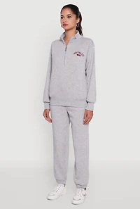 Womens Mock Neck Half Zip New York City Graphic Sweatshirt, Grey, Size L