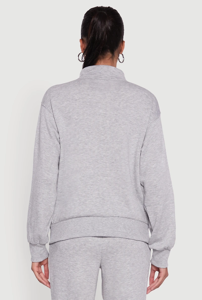 Womens Mock Neck Half Zip New York City Graphic Sweatshirt, Grey, Size L