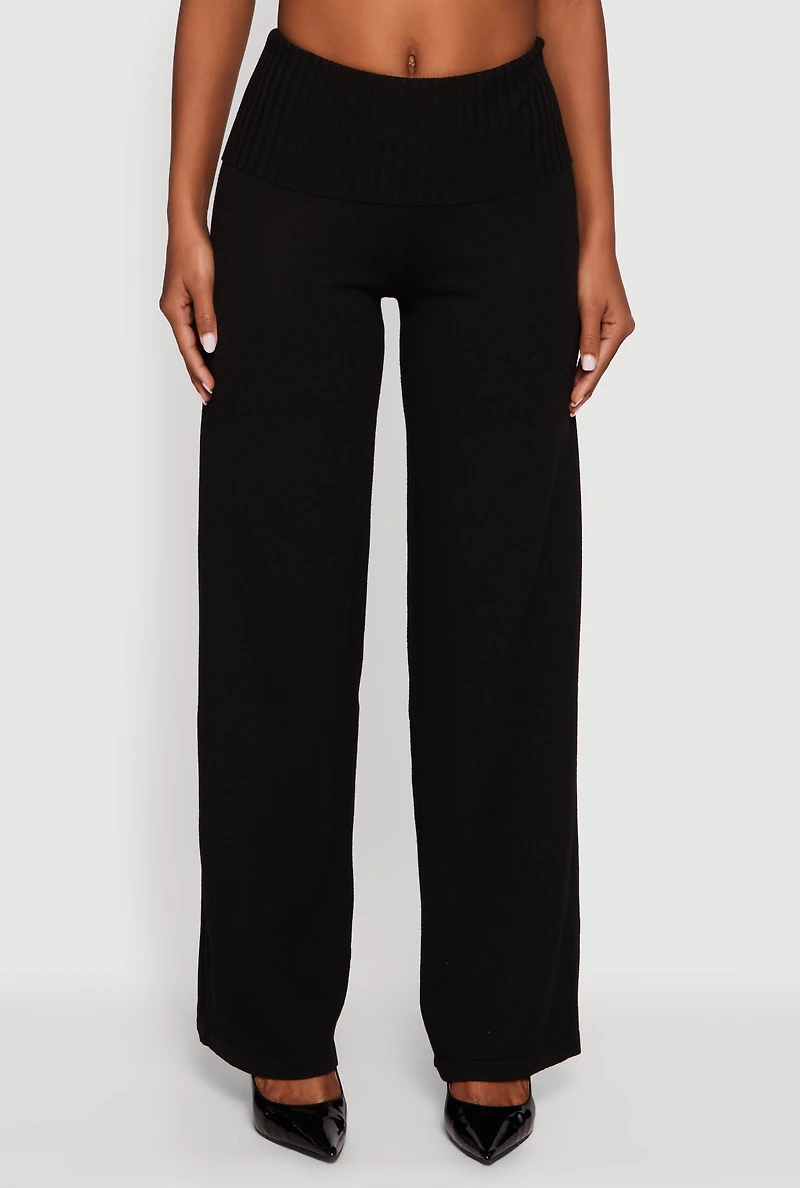 Fold Over Pull On Wide Leg Pants