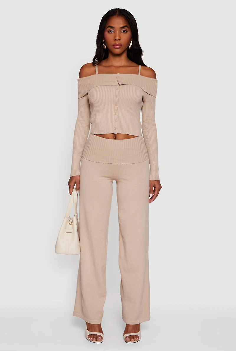 Fold Over Pull On Wide Leg Pants