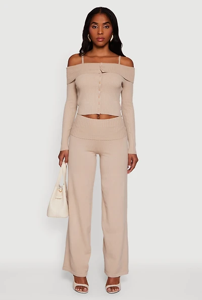 Fold Over Pull On Wide Leg Pants