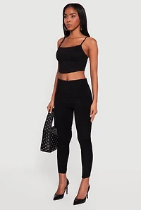 Faux Suede Cropped Lace Up Back Bustier Top and Leggings Set