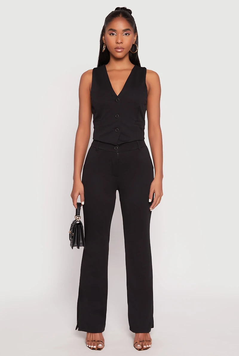 Iris Button Front Cropped Blazer Vest