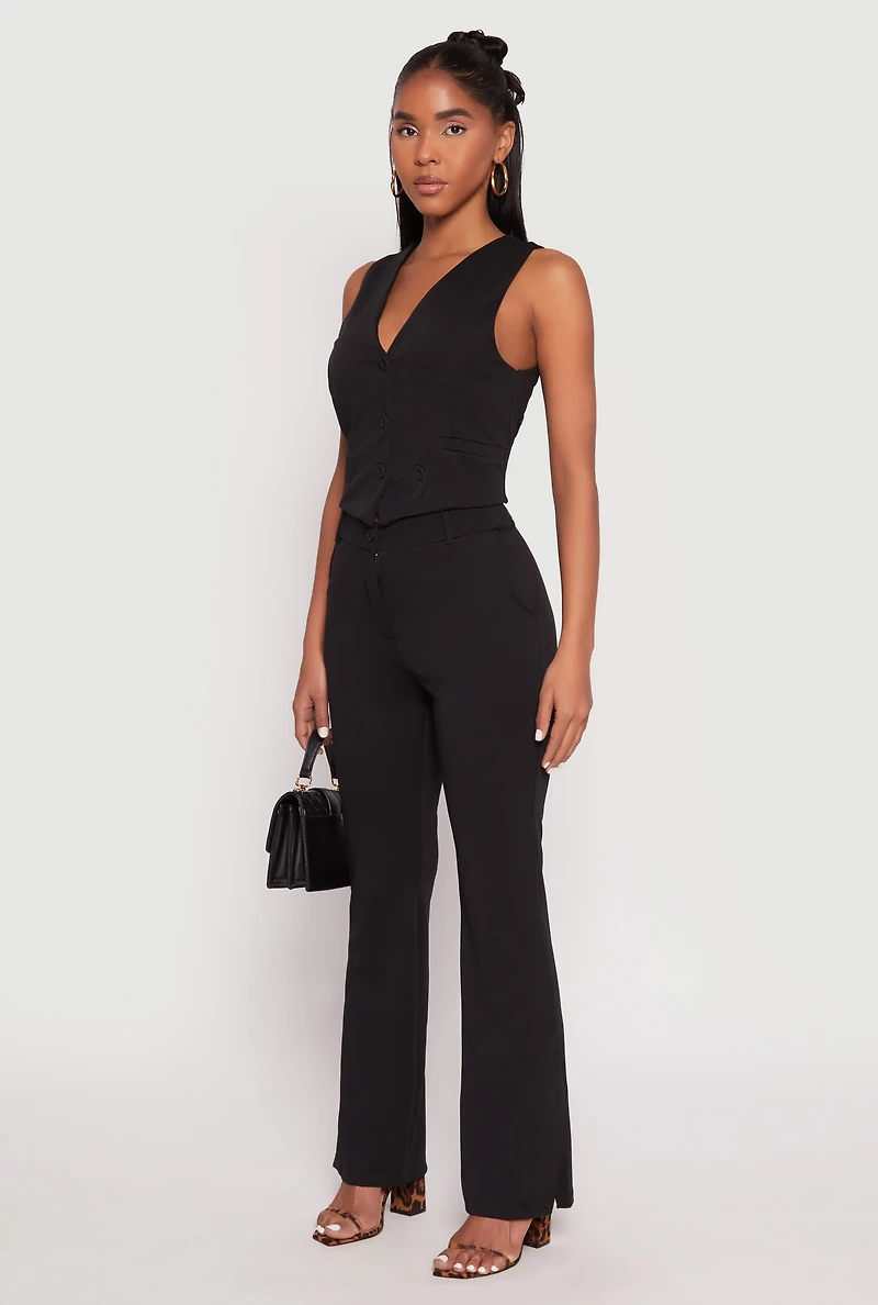 Iris Button Front Cropped Blazer Vest