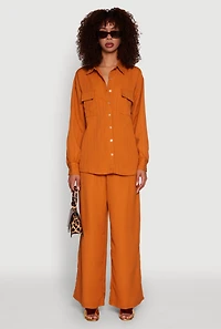 Womens Iris Shadow Stripe Textured Knit Button Front Shirt, Brown,