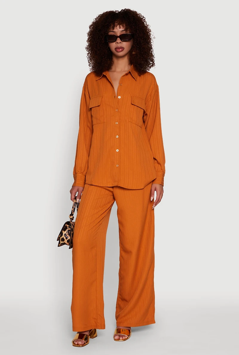 Womens Iris Shadow Stripe Textured Knit Button Front Shirt, L