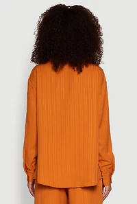 Womens Iris Shadow Stripe Textured Knit Button Front Shirt, Brown,