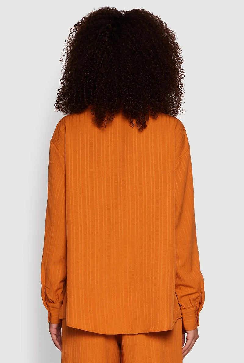 Womens Iris Shadow Stripe Textured Knit Button Front Shirt, L