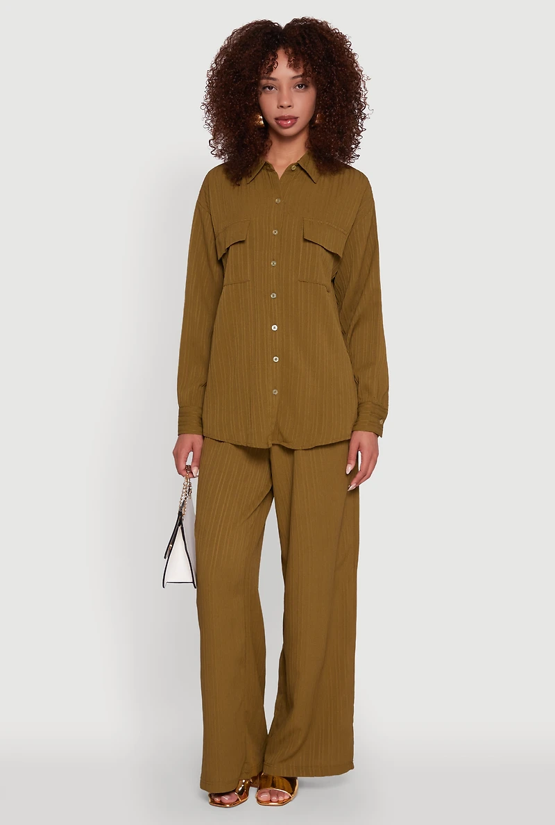 Womens Iris Shadow Stripe Textured Knit Button Front Shirt, Green, Size S