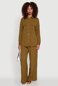 Womens Iris Textured Knit Button Front Shirt, Green, Size M