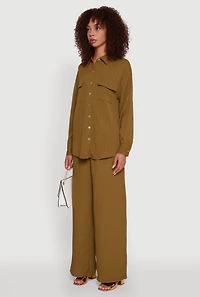 Womens Iris Shadow Stripe Textured Knit Button Front Shirt, Green, Size S