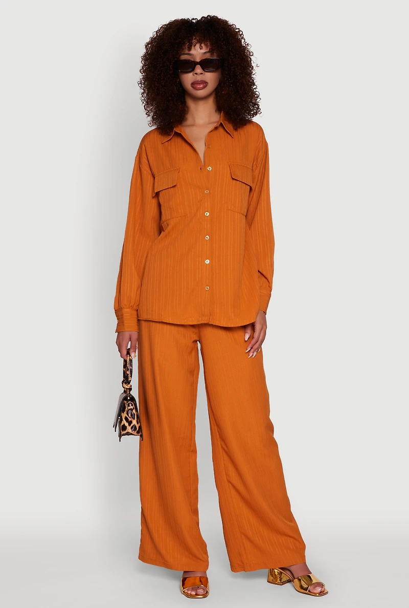 Womens Iris Shadow Stripe Textured Knit Wide Leg Pants, Brown,