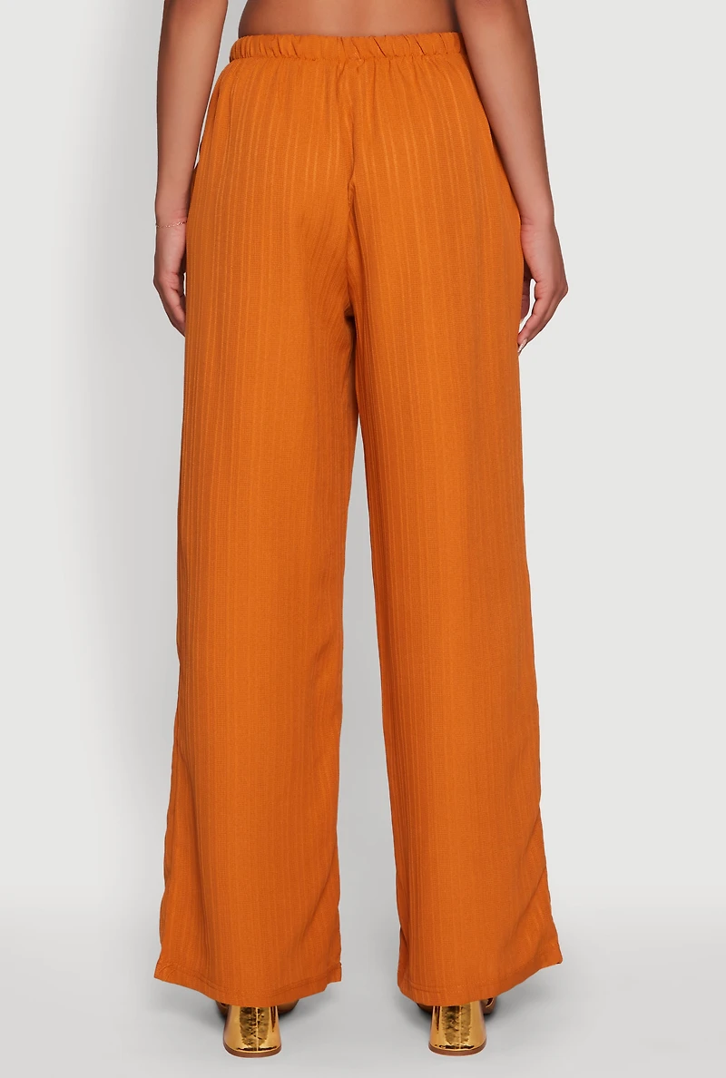 Womens Iris Shadow Stripe Textured Knit Wide Leg Pants, Brown, Size S
