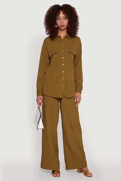 Womens Iris Shadow Stripe Textured Knit Wide Leg Pants, Green, Size M