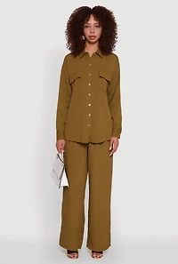 Womens Iris Shadow Stripe Textured Knit Wide Leg Pants, Green, Size M