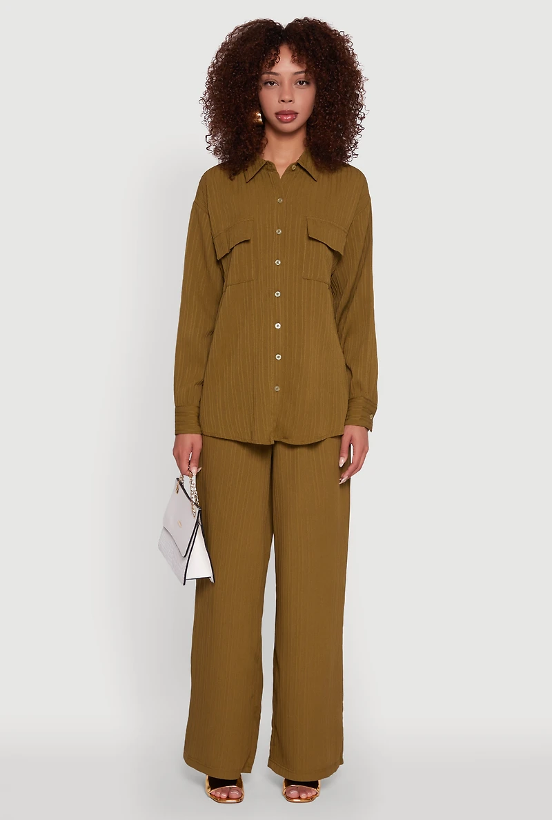 Iris Shadow Stripe Textured Knit Wide Leg Pants