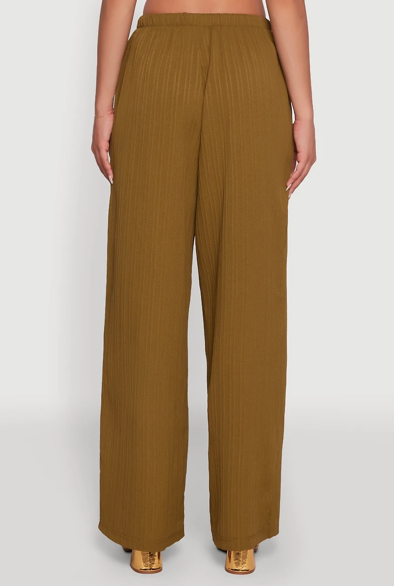 Womens Iris Shadow Stripe Textured Knit Wide Leg Pants, Green,