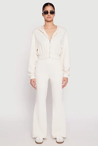Womens Elastic Waist Flared Sweatpants, White, Size L