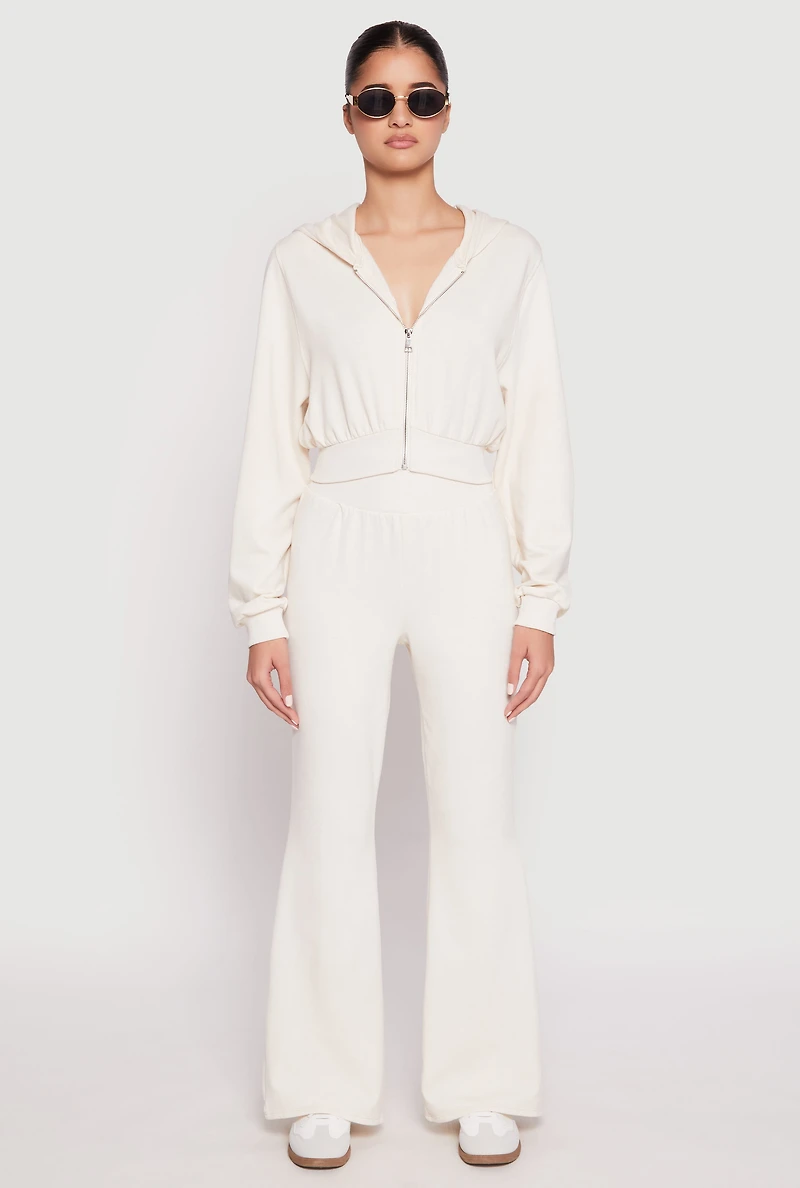 Womens Elastic Waist Flared Sweatpants, White, Size M