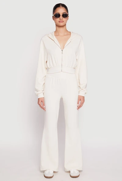 Womens Elastic Waist Flared Sweatpants, White, Size M