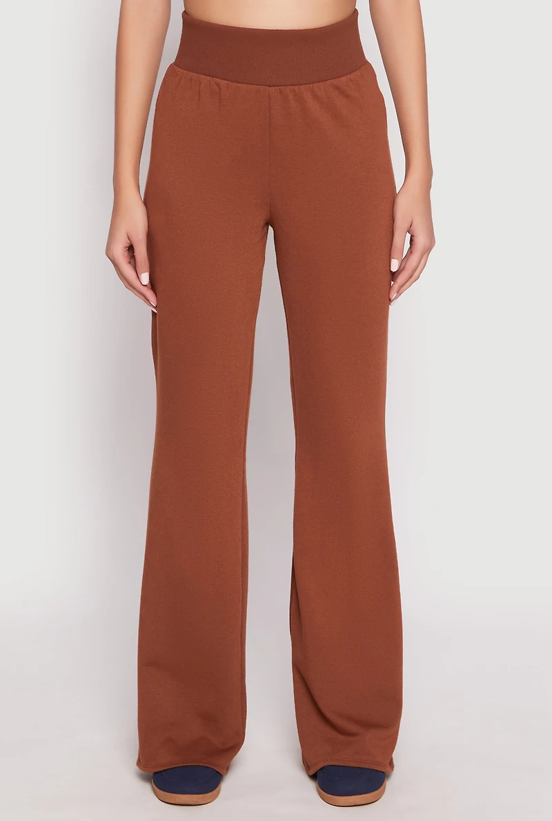 Womens Elastic Waist Flared Sweatpants, Brown, Size M