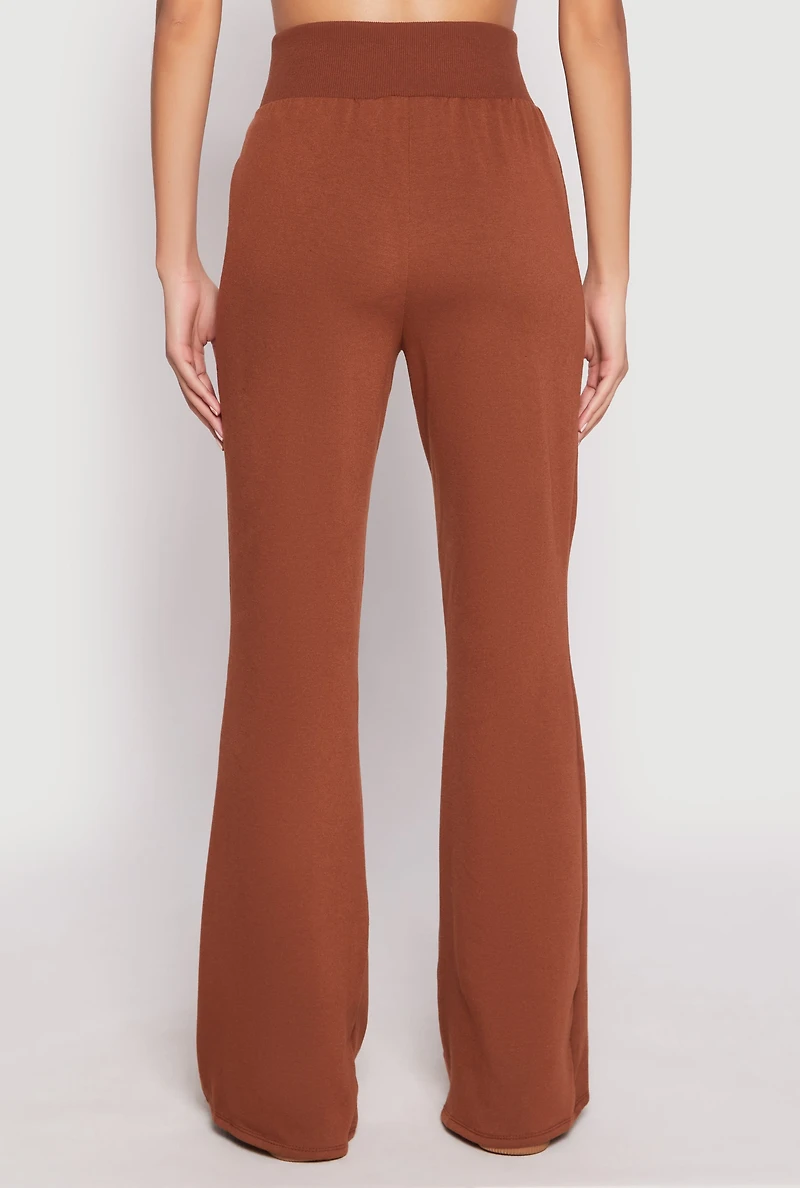 Womens Elastic Waist Flared Sweatpants, Brown, Size M