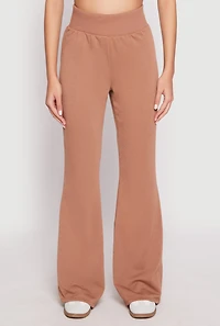 Womens Elastic Waist Flared Sweatpants, Khaki, Size S