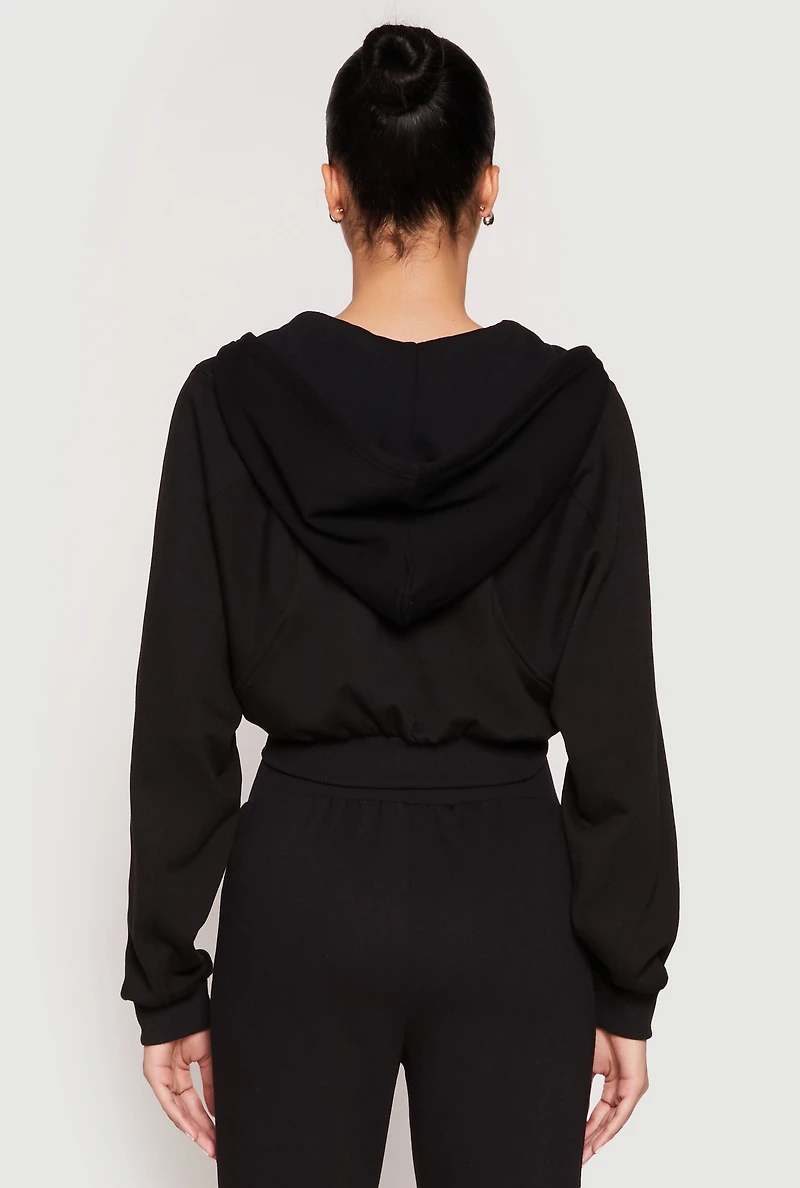 Womens Zip Front Cropped Hoodie,